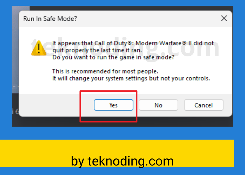 run in safe mode cod warzone 2 it appears that call of duty did not quit properly the last time it ran do you want to run the game in safe mode? this is recomended for most people it will change your system settings but not your controls 