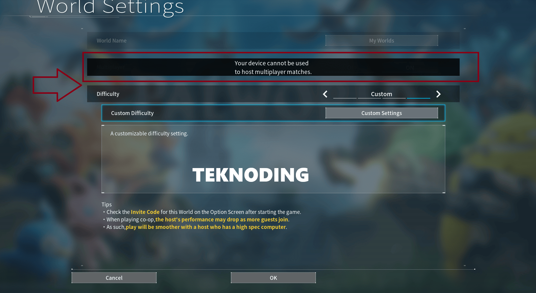 Your device cannot be used to host multiplayer matches palworld